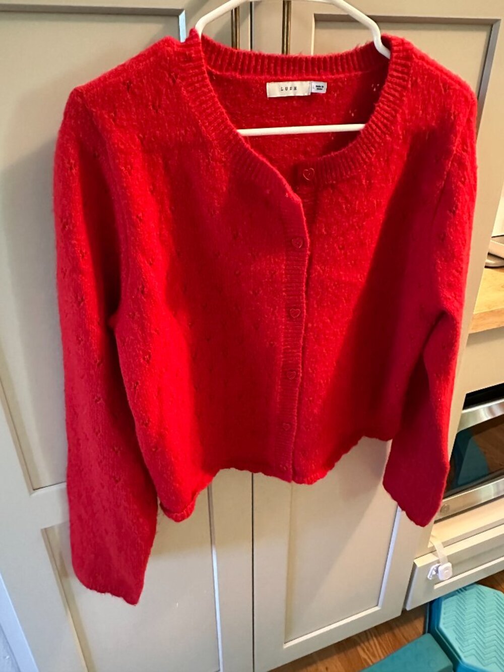 Red Lush Sweater with Heart Buttons Size Large